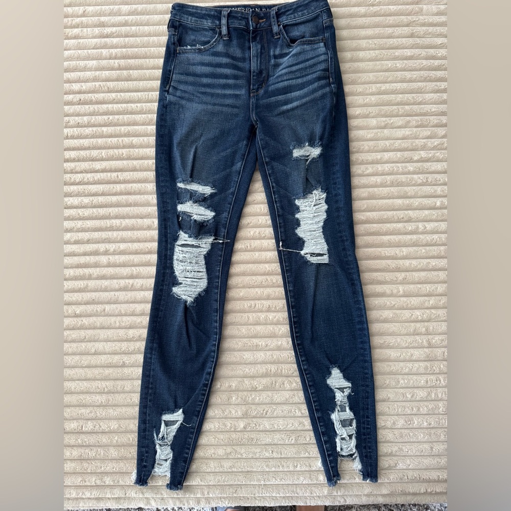 American Eagle Outfitters Dark Blue Distressed Skinny Jeans